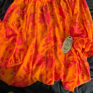 Vibrant Orange and Pink Floral Top Blouse NWT XL